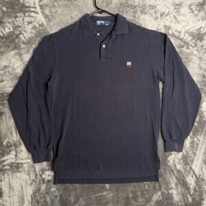 Polo Ralph Lauren Polo Shirt Mens Medium Navy Blue Long Sleeve USA Flag Logo